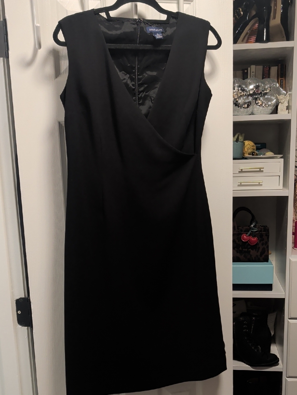 Anne Taylor Black V-Neck Midi Sheath Dress